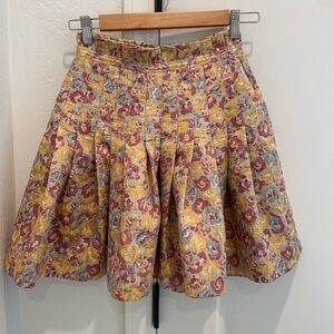 Zac Posen Pleated Skirt Junior Size 1 Gold/Pink Metallic Floral Elegant Formal